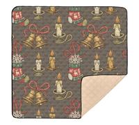 Christmas Brown Red Green Candle Bell Stocking Soft Padded Baby Activity Play Mat for Floor Lightweight Baby Kick Crawling Mat for Newborns Babies Infants Toddlers, 50'' x 50''