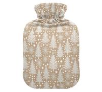 Christmas Brown White Tree Star Snowflake Water Bottle for Hot Water with Soft Cover, 1L Warm Compress for Hot and Cold Therapies