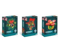 Christmas Building Block Flower Set - 3 Pack Wreath, Mistletoe & Poinsettia Models (84/84/89pcs) Compatible with Leading Brands | Kids Festive Construction Toy | Xmas Craft Gift Age 6+