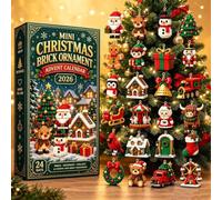 Christmas Building Blocks Advent Calendar 2026, 24 Mini Brick Ornaments 2D | 24-Day Christmas Countdown, 24 Different 2D Mini Builds, Build & Hang Brick Ornaments For Tree Décor & Family Fun