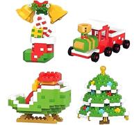 Christmas Building Blocks Sets Santa Claus Reindeer Snowman 4 in 1 Micro Blocks Stacking Toys Holiday Present Christmas Stocking Stuffers New Year Birthday Gifts for Girls Boys 6-12 Years Old-Train