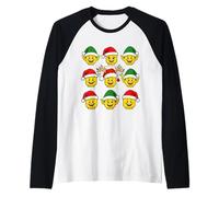 Christmas Building Bricks Santa Elf Reindeer Heads Block Raglan Baseball Tee