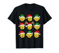 Christmas Building Bricks Santa Elf Reindeer Heads Block T-Shirt