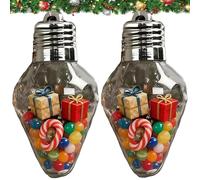 Christmas Bulb Gift Jar, Large Clear Fillable Light Bulb Ornaments with Screw-Off Lid, Reusable Plastic Hanging Candy Containers for DIY Crafts, Christmas Tree Decor, Cards & Party Favors (2)