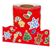 Christmas Bulletin Board Border, 65.6Ft Red Christmas Classroom Borders Cute Gingerbread Xmas Tree Snowflake Border Trim for Winter Christmas Party School Office Chalkboard Wall Decor