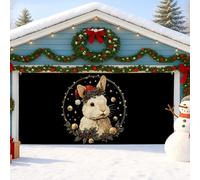 Christmas Bunny Garage Door Cover, Black Vintage Rabbit Large Garage Door Decorations, Holiday Indoor and Outdoor Party Background Decor 157x71 Inch