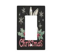 Christmas Bunny Rabbits Decorative Light Switch Cover Wall Plate 1 Gang Single Rocker, Fun Xmas Hollies Electrical Switchplate, Animal Faceplate for Kitchen Living Room Decor