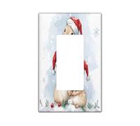 Christmas Bunny Rabbits Decorative Light Switch Cover Wall Plate 1 Gang Single Rocker, Xmas Fun Watercolor Electrical Faceplate for Kitchen Bathroom, Animal Switchcover Decor