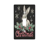 Christmas Bunny Rabbits Decorative Light Switch Cover Wall Plate 1 Gang Single Toggle, Fun Xmas Hollies Electrical Switchplate, Animal Faceplate for Kitchen Living Room Decor