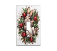 Christmas Bunny Rabbits Decorative Light Switch Cover Wall Plate 1 Gang Single Toggle, Fun Xmas Hollies Switchcover Switchplate, Animal Electrical Faceplate for Kitchen Living Room
