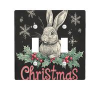 Christmas Bunny Rabbits Decorative Light Switch Cover Wall Plate 2 Gang Double Toggle, Fun Xmas Hollies Electrical Switchplate Animal Faceplate for Kitchen Living Room Decor