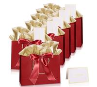 Christmas Burgundy Gift Bags Medium for Present,6Pcs Wine Red Birthday Gift Bag with Tissue Paper Gift Card,Paper Party Bag with Handle for Girls Women Bridesmaid Wedding Thank You Christmas Party