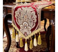 Christmas Burgundy Paisley Jacquard Table Runner 14x63 Inch with Tassels