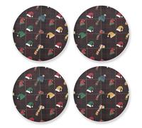 Christmas Burgundy Plaid Colorful Hats Scarves Set of 4 Coaster for Drinks Absorbent Cork Board Craft Tea Insulation Pads for Home Decor Great Gifts Ideas