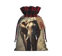 Christmas Burlap Gift Bags With Drawstring 4.7x6.9 Inch Christmas Linen Treat Bags W/Tags Goody Gift Bag Elephant In The Forest Xmas Candy Reusable Gifts Wrapping Bag Xmas Holiday Party Favors