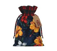 Christmas Burlap Gift Bags With Drawstring 8.3x11.8 Inch Christmas Linen Treat Bags W/Tags Goody Gift Bag Realistic Hawaiian Flowers Xmas Candy Reusable Gifts Wrapping Bag Xmas Holiday Party Favors