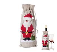 Christmas Burlap Wine Bags, Christmas Wine Bottle Cover | Christmas Hessian Wine Bottle Cover | Drawstring Wine Bottle Bags and Santa Elk for Christmas, a, see description, See description