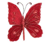 Christmas Butterfly Decoration on Stick 17cm Red Velvet With Glitter