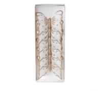 Christmas butterfly flower ornaments, 6 artificial glitter decorations, clip on style for trees, wreaths, mantels, and holiday DIY crafts (gold)