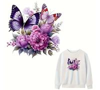 Christmas Butterfly Peony Flower Floral Iron On Transfers for T-Shirts Rub on Transfers Stickers Vinyl Ready to Press Stickers Iron on Decals for T-Shirts Clothing Hoodie DIY Crafts