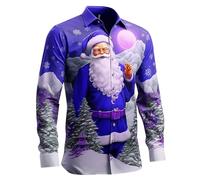 Christmas Button Down Shirt, Dress Shirts for Men Adult, Button Down Shirt Santa Claus Funny Printed Long Sleeve Slim Fit Blouse Xmas Party Theme Dress Shirt