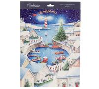 Christmas by the Sea Advent Calendar | Traditional Large Picture Advent Calendar with Snowy Harbour, Boats, Lighthouse and Santa - 41x31.5cm