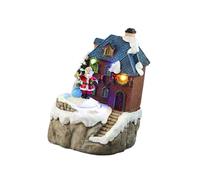 Christmas Cabin Music Box for Men Women Kids Birthday Present Rotating Santa Resin Music Box with LED Light Electric Rotating Decoration