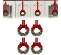 Christmas Cabinet Wreaths with Ribbon - 4PCS Artificial Green Leaves Decorative Wreaths, Mini Christmas Wreath Small Kitchen Xmas Decor for Window Door