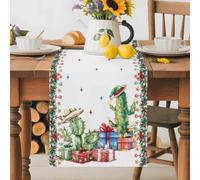 Christmas Cactus Stars Table Runner 72 Inches Long, Green and White Washable Table Runners Heat-Insulation Kitchen Dining Table Decorations for Home Party Decor 13x72in