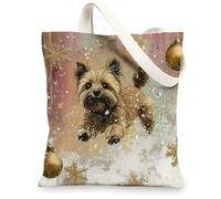 Christmas Cairn Terrier Dog Canvas Tote Bag for Shopping 13 * 15, Luxury Snowflakes Reusable Grocery Bag for Women, Pet Travel Painting Gift Decoration