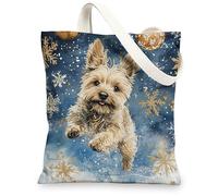 Christmas Cairn Terrier Dog Canvas Tote Bag for Shopping 13 * 15, Luxury Snowflakes Reusable Grocery Bag for Women, Pet Travel Pattern Gift Decoration