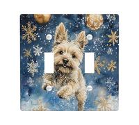 Christmas Cairn Terrier Dog Decorative Light Switch Cover Plate 2 Gang Double Toggle, Luxury Snowflakes Electrical Faceplate for Kitchen Bathroom, Pet Switchcover Decor