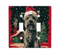 Christmas Cairn Terrier Dog Decorative Light Switch Cover Plate 2 Gang Double Toggle, Xmas Snowy Forest Switchcover Switchplate, Pet Electrical Faceplate for Kitchen Living Room