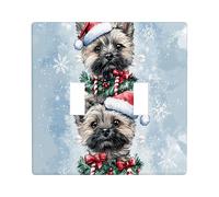 Christmas Cairn Terrier Dog Decorative Light Switch Cover Wall Plate 2 Gang Double Toggle, Xmas Fun Watercolor Electrical Faceplate for Kitchen Bathroom, Pet Switchcover Decor