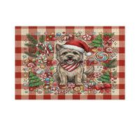 Christmas Cairn Terrier Dog Jigsaw Puzzles for Adults 1000 Pieces, Candy Festive Plaid Decorative Puzzles, Xmas Decorations for Family Entertainment Party Gift