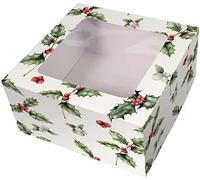 Christmas Cake 8" Box & 8" Board White With Holly Berry Detail with Silver Board (Cake Box & Board Only No Cake Included)