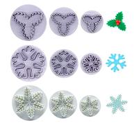 Christmas Cake Decorating Tools, 9Pcs Christmas Plunger Cookie Cutters Snowflake Cake Plunger Cutter, Christmas Holly Leaves Cookie Cutter Snowflake Cake Decorating Tools for Baking,Cake Decorations