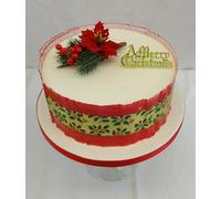 Christmas Cake Decoration Poinsettia & Motto 1 Metre Red with Gold Holly Berry Foil Band Cake Topper Decoration Packs The Complete Cake Set