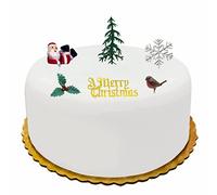 Christmas Cake Decorations Cake Toppers (6 Piece) Uk Cupcake Decorations Kit Father Santa Clause Christmas Sign Christmas Tree Holly Leaf Robbin Snowflake (Santa Set)