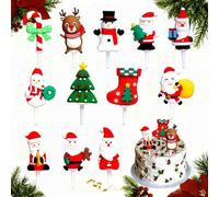 Christmas Cake Decorations, Christmas Cake Toppers, 12Pcs Xmas Cake Decorations Include Santa Xmas Snowman Tree Reindeer Candy for Holiday Party Decorations