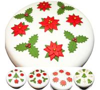 Christmas cake decorations edible poinsetta and sugar holly - 11 Styles to choose from (holly & poinsettia mix)