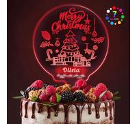 Christmas Cake Decorations Personalised 7 Colour Changes Christmas Cake Toppers LED Merry Christmas Cake Topper Christmas Theme Party Ornaments (Style 2)