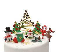 Christmas Cake Decorations Toppers (10 Piece Deluxe Set) Cupcake Topper Cake Decoration Pieces Merry Christmas