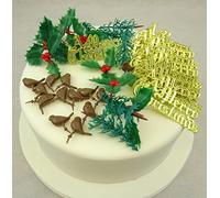 Christmas Cake or Yule Log Toppers mixed set 12 Tree's 12 Holly Leaf 12 Robins 12 Merry Christmas Motto's Decoration 12 complete sets