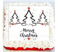 Christmas Cake Topper - Christmas Tree Edible Icing Cake Topper - Square 7.5" 19cm - Christmas Tree Cake Decoration