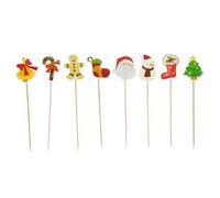 Christmas Cake Topper Long Cupcake Decoration Cartoon Xmas Cocktail Drink Stick Appetiser Buffet Fruit Toothpick 7" (Pack of 40)