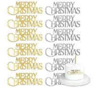 Christmas Cake Toppers 12 Pcs Gold Silver Acrylic Mirror Merry Christmas Engraved Cake Toppers for Xmas Party Decoration Cake Cupcake DIY décor