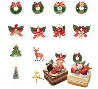 Christmas Cake Toppers,12Pcs Elk Xmas Tree Wreath Leaves Cupcake Toppers, Christmas Cake Topper Decorations Toothpick Flags for Xmas Party Ornaments Decoration Supplies