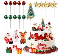 Christmas Cake Toppers,22Pcs Christmas Party Decorations Set with Santa Snowman Reindeer Tree for Cake Cupcake Gingerbread House