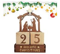 Christmas Calendar - 11.2x6x18cm Wooden Nativity Display, Seasonal Countdown Decor, Holiday Table Ornament | Festive Nativity Scene Calendar for Bedroom Living Room Home Winter Holiday
